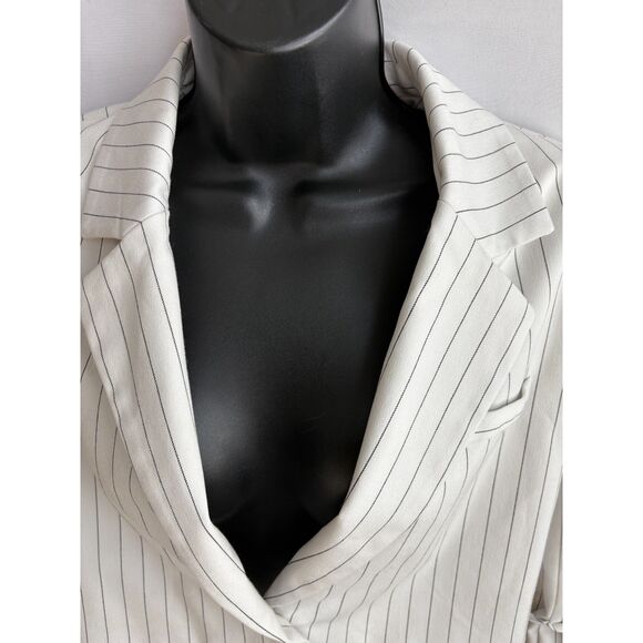 Forever 21 Off White Pinstripe Blazer Crop Size S Classy Professional Y2K Cute - Picture 2 of 10